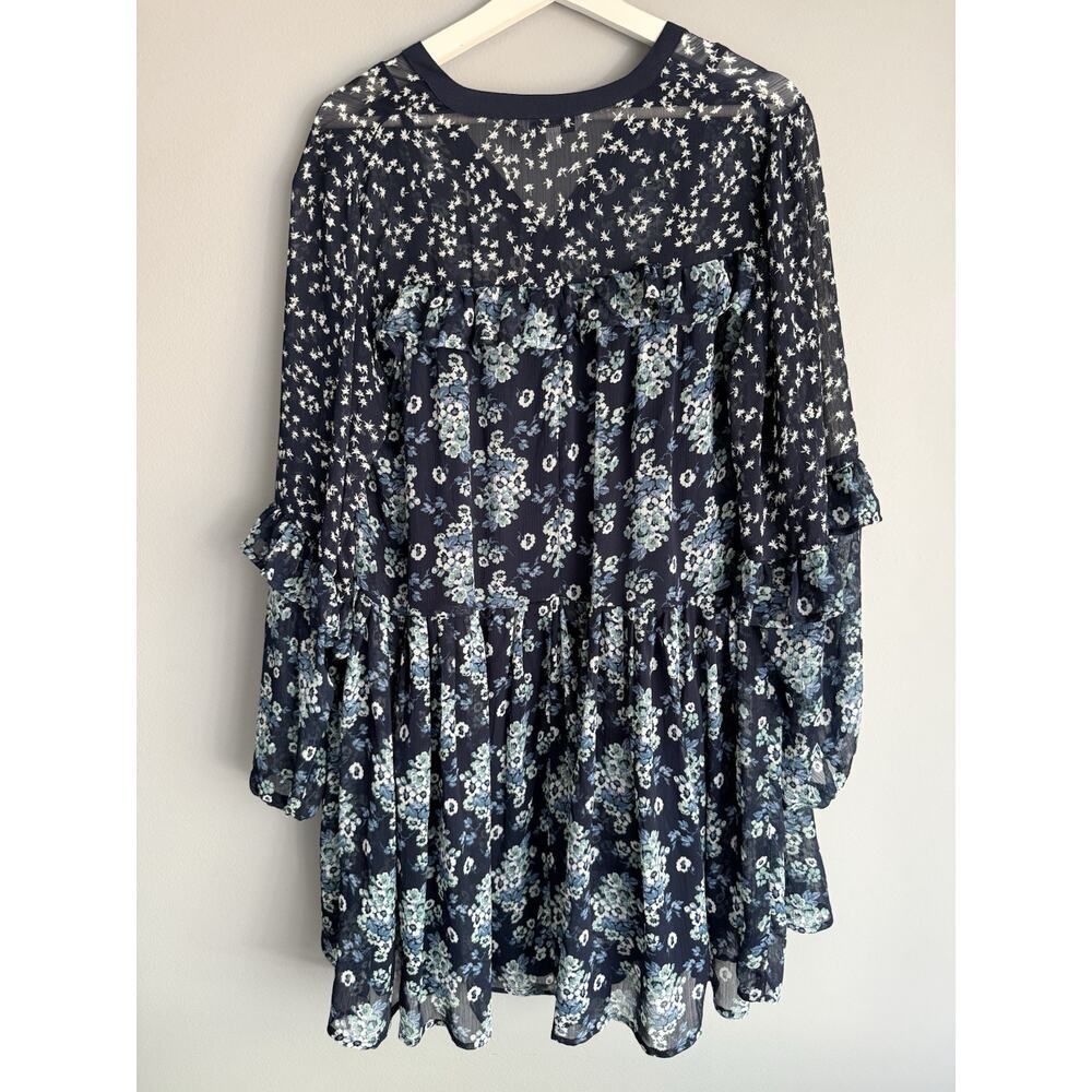 Ophelia Roe Floral Babydoll Dress Blue Sheer Boho Flowy M Cottagecor Tunic - Picture 8 of 9